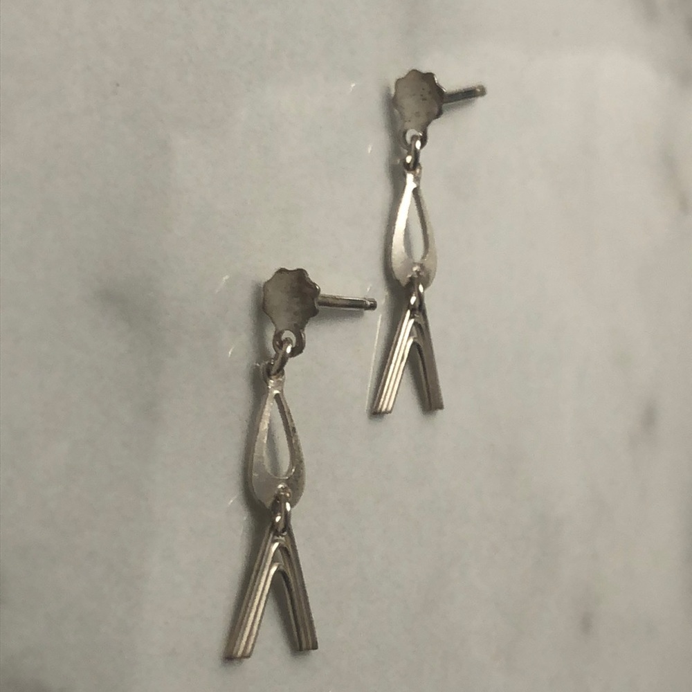 Vintage handmade sterling silver arch‎ drop stud earrings